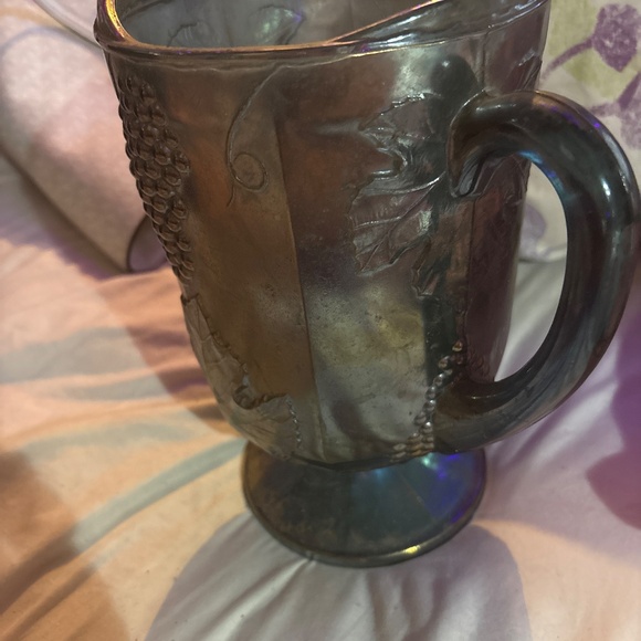 Vintage blue pitcher and candle sticks carnival glass. - Picture 3 of 7